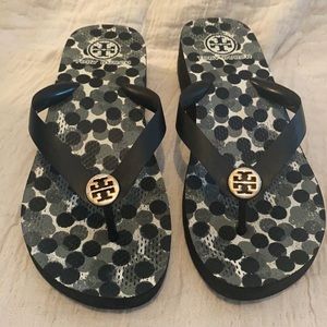 Tory Burch thong polka dot black flip flops